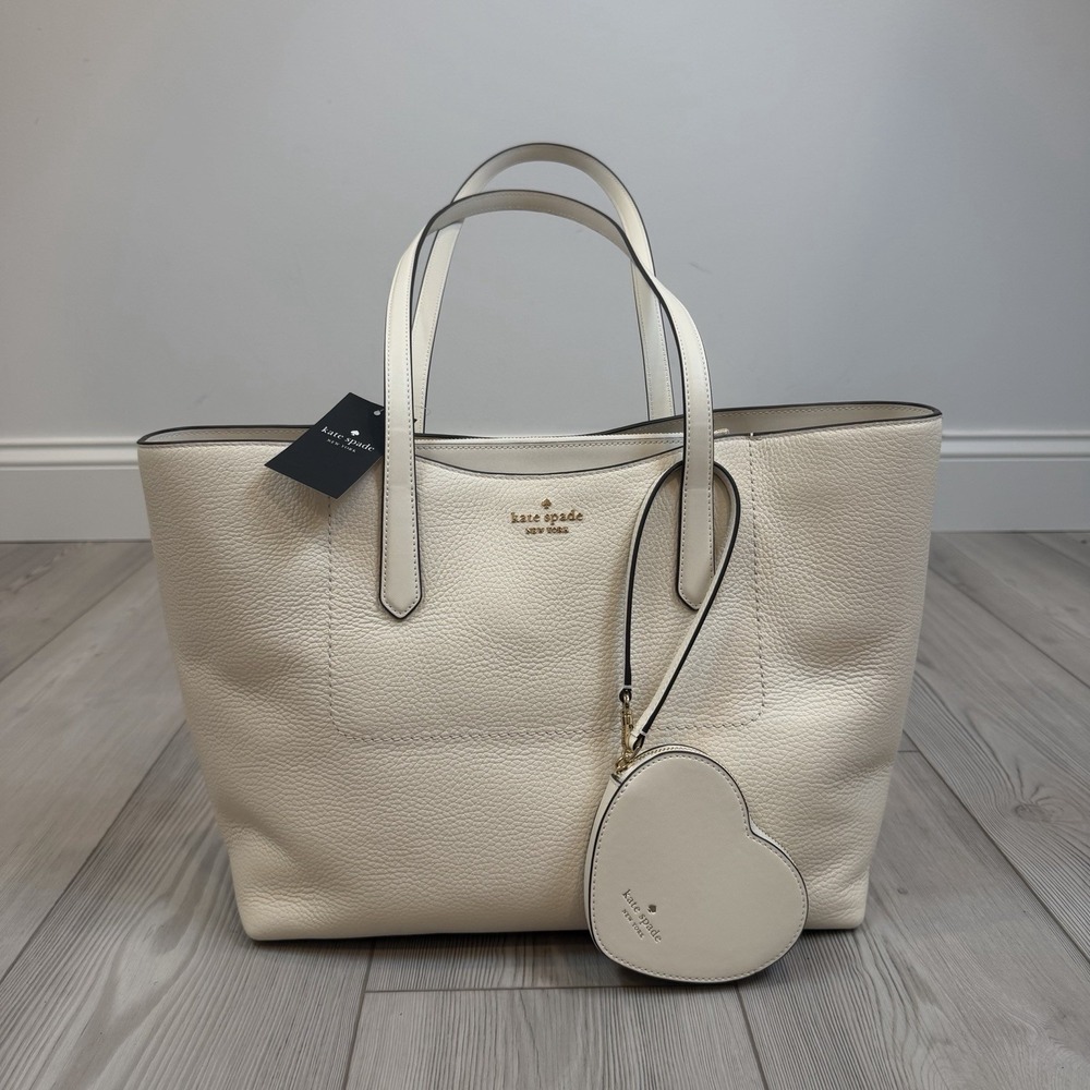 NWT Kate Spade KN624 Cece Pebbled Leather Large Tote Set In Meringue BEIGE - Picture 2 of 13